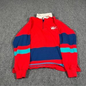 Vintage Lacoste Rugby Polo Shirt Boys Size Xl Red Blue White Made In USA Preppy